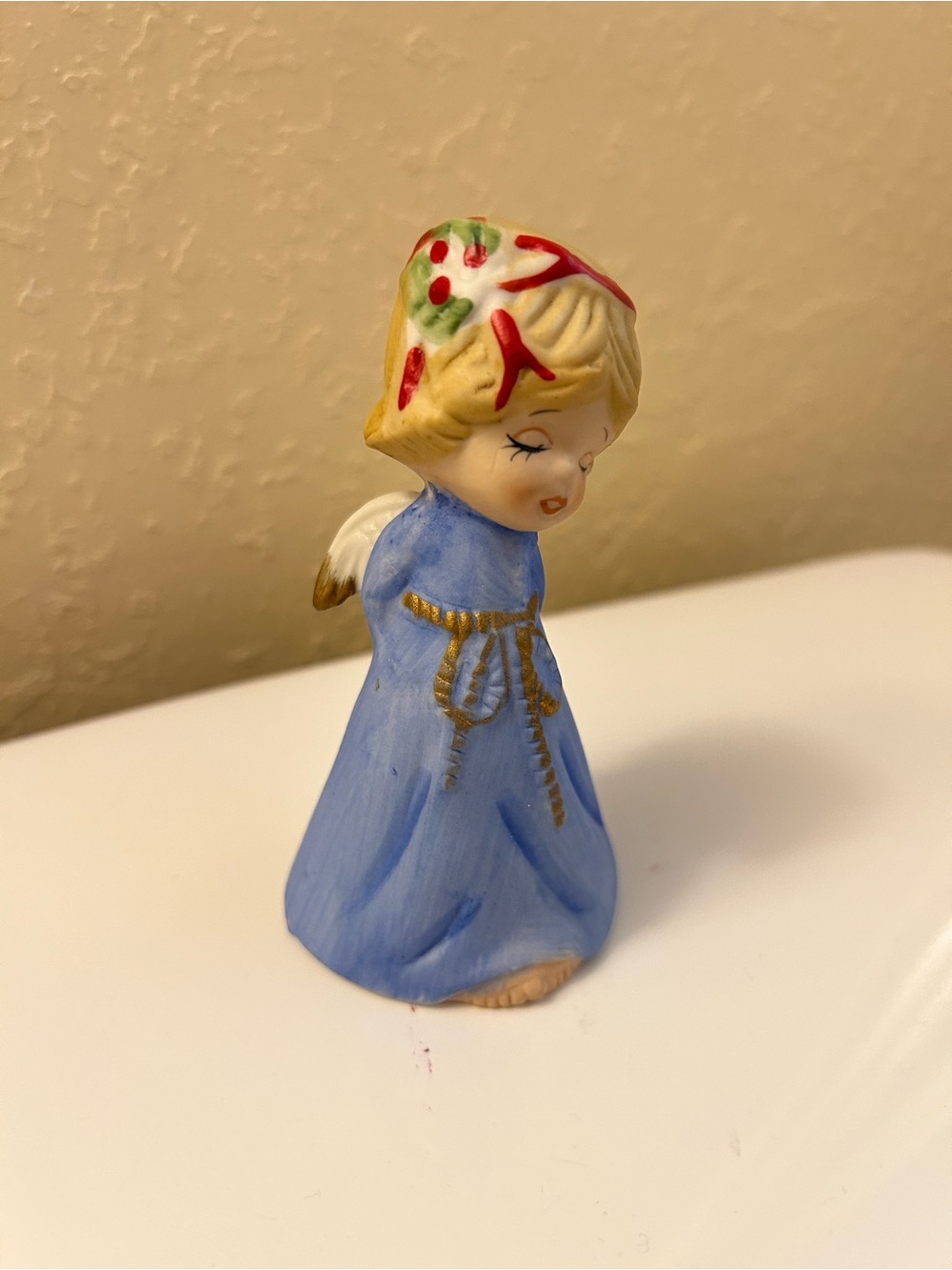 Blue Angel Bell Figurine with Red and Green Crown - Home Accent